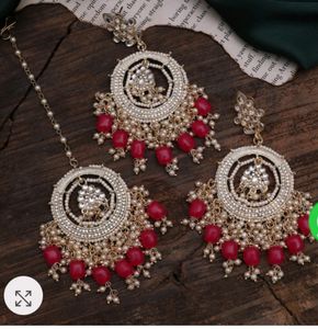 Bahara Maang Teeka Earrings Combo - Bottle Green