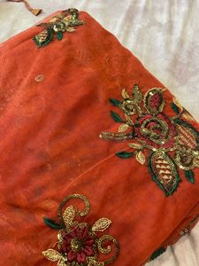 Heavy Net Embroidered Saree with Blouse &amp;Petticoat