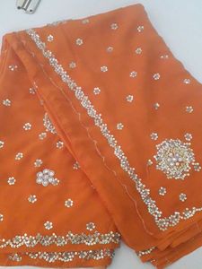 Orange Carrot Sequence Work Saree With Blouse🤞💕
