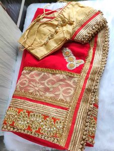 Red & Gold Embellished Saree