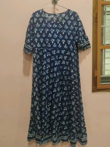 Blue and White Printed Maxi Dress