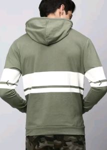 Olive Green Color Block Hoodie