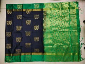 Elegant Blue &amp; Green Semi Silk Saree