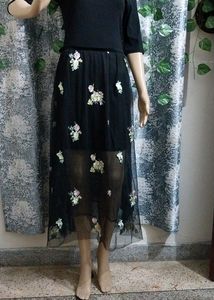 Floral Embroidered Black Dress