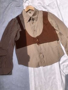 Builtin Vest Brown Shirt