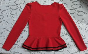 Red Peplum Long Sleeve Top