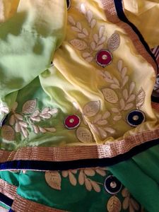 Green Sari with Gold Embroidery