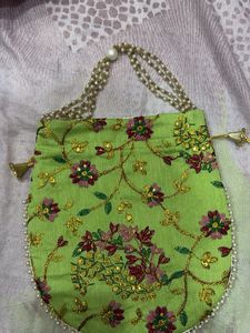 Green Floral Pouch