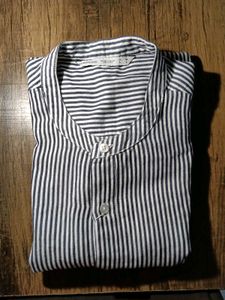 Striped Grandad Collar Shirt - Size L