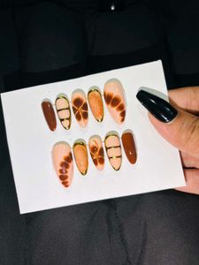 Luxury Brown Gold Press On Nails