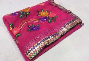 🛍️New Dark Pink Organza Saree With Blouse⭐⭐⭐⭐⭐