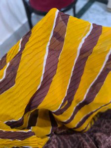Brown &amp;Yellow Rajasthani Tie Dye Heavywork Saree