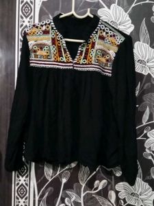 Embroidered Black Long Sleeve Top