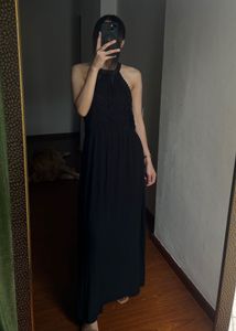 Black Crochet Halter Midi Dress