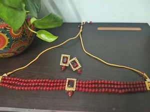 Red Beaded Choker & Earring Set