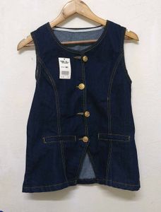 Trendy New .Denim Vest with Gold Buttons