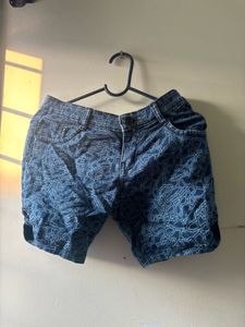 Patterned Denim Shorts