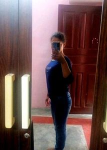 CUT WORK ROYAL BLUE TOP WITH GLAMOROUS JEANS SET
