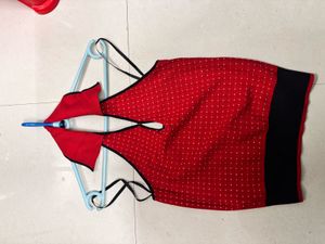 Red & Black Backless Halter Top