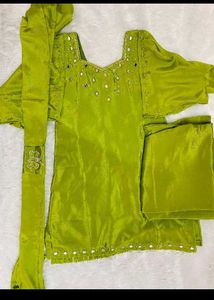 Green Mirror Work Kurta Set
