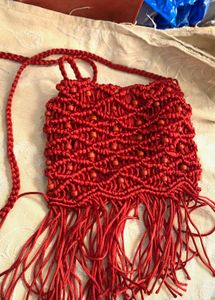 Red Macrame Sling Bag