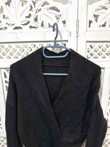 Chic Black Knit Wrap Sweater C