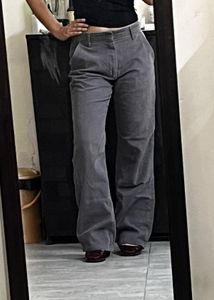 Gray Corduroy Wide Leg Pants