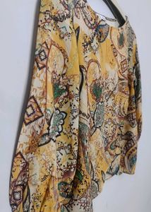 ZARA Mustard Yellow Paisley Print Wrap Top(S Size)