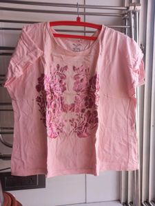 Pink Casual Hosiery T Shirt