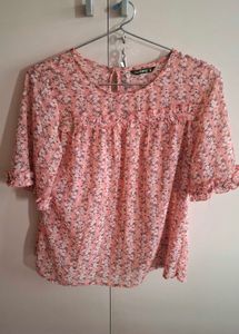 Peach Floral Chiffon Top