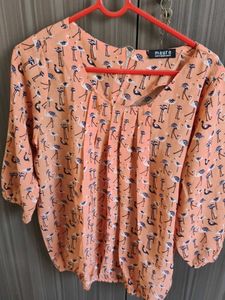 Peach Flamingo Print Top