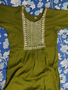 Olive Green Embroidered Kurta