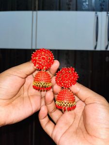 Red Jhumka Earrings