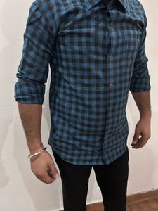 Blue Black Check Pattern Shirt