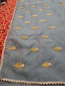 Grey Yellow Organza Saree