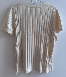 Cream Ribbed Short Sleeve Top
