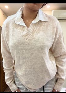 Beige V-Neck Sweater