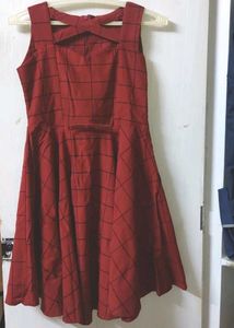 Exclusive Maroon Criss Cross Neck Dress