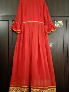 Elegant Red Gown with Rose Flowers