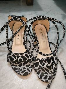 Leopard Print Tie Up Heels For Women
