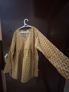 Jaipuri Yellow Full Sleeved Short Kurti