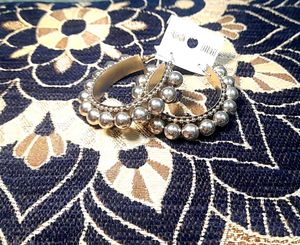 Silver Beaded Hoop Earrings