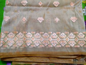 Peach Cotton Khada Kapda Saree With Embroidery Work Party Wear Border Work