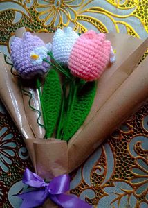 💐Handmade Knitted Tulip Bouquet💐j