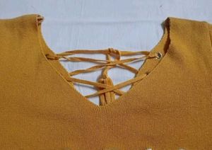 Yellow Striped Lace-Up Dress