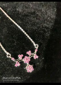 Pure Silver Necklace with Pink Gemstones