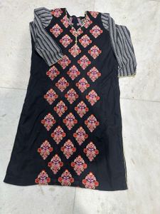 Black Color Self Embroidery Kurat