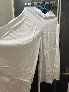 All White Palazzo And Anarkali Kurti Set With Organza Dupatta