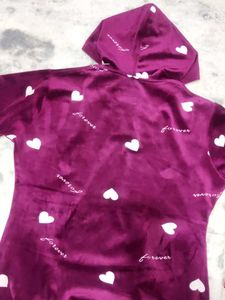 Burgundy Heart Print Hoodie