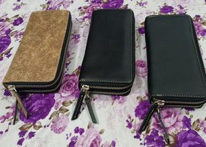 Leather Double Metal Zipper Womens Purse 3 Pcs